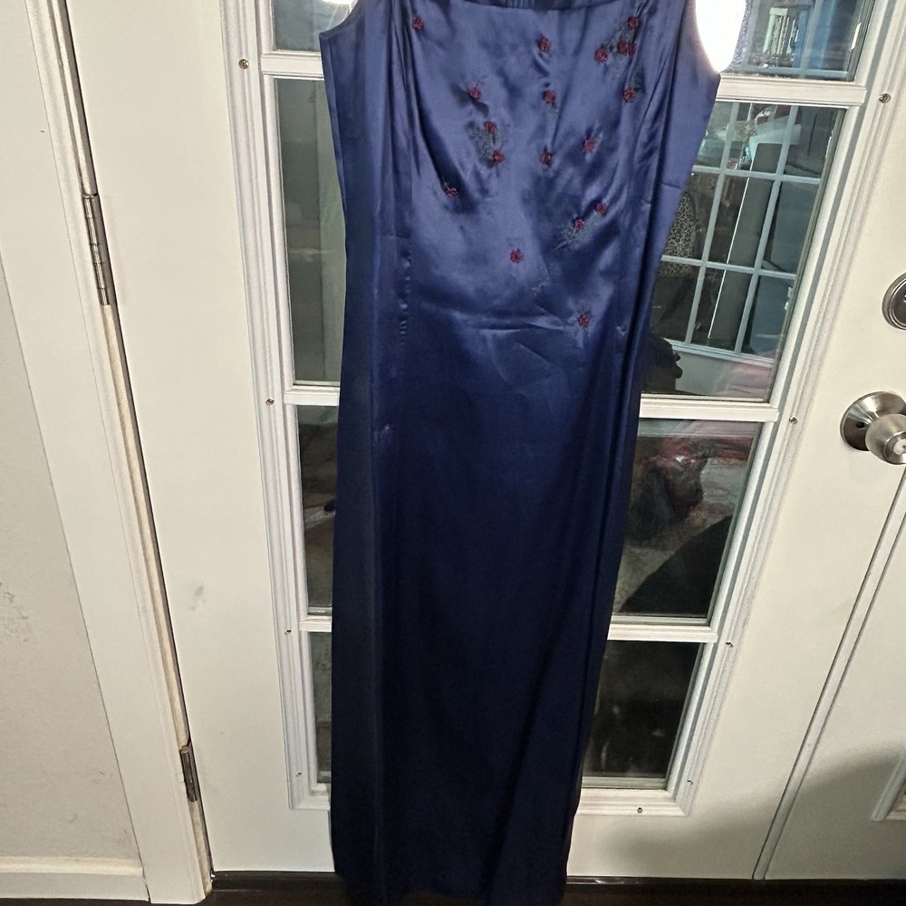 Anne Stanley Navy Blue Formal‎ Gown Rose Embroidered Bodice Size 8